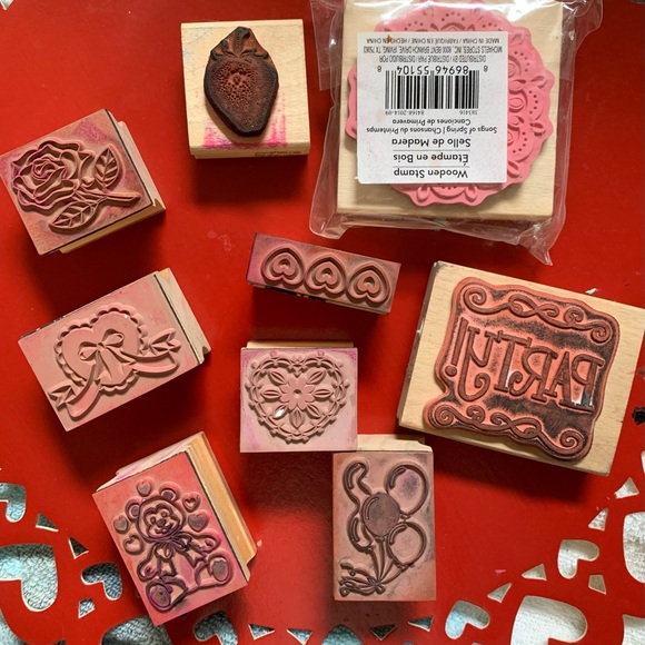 Hearts Valentine Party Strawberry Rose Rubber Stamps 9 Pc - Picture 2 of 6